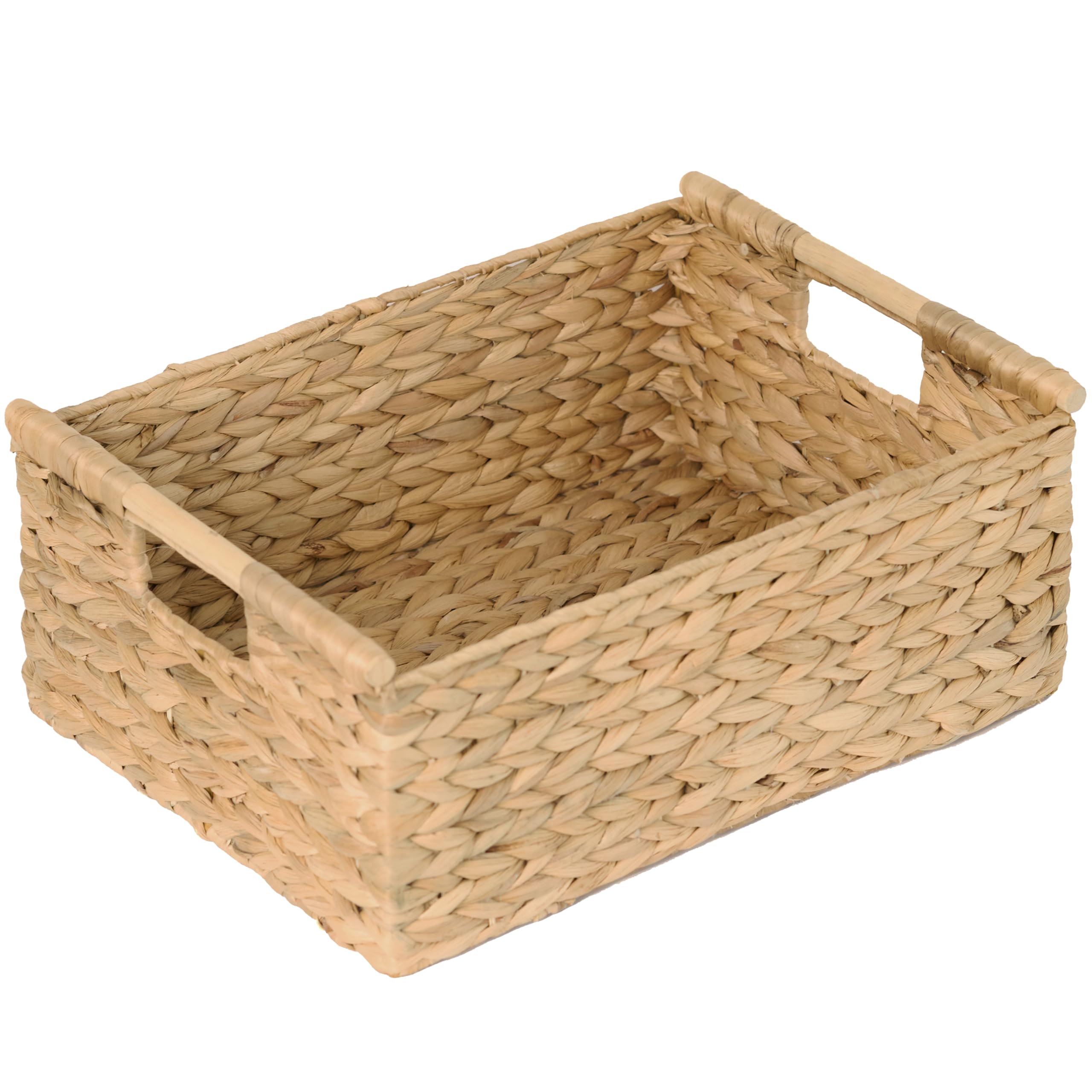 Photo 1 of VATIMA Extra Large Wicker Basket Rectangular with Wooden Handles for Shelves, Water Hyacinth Basket Storage, Natural Baskets for Organizing, Wicker Baskets for Storage 16.7"x12.4"x7"