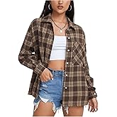 Floerns Women's Casual Plaid Button Down Shirts Long Sleeve Oversized Blouse Tops