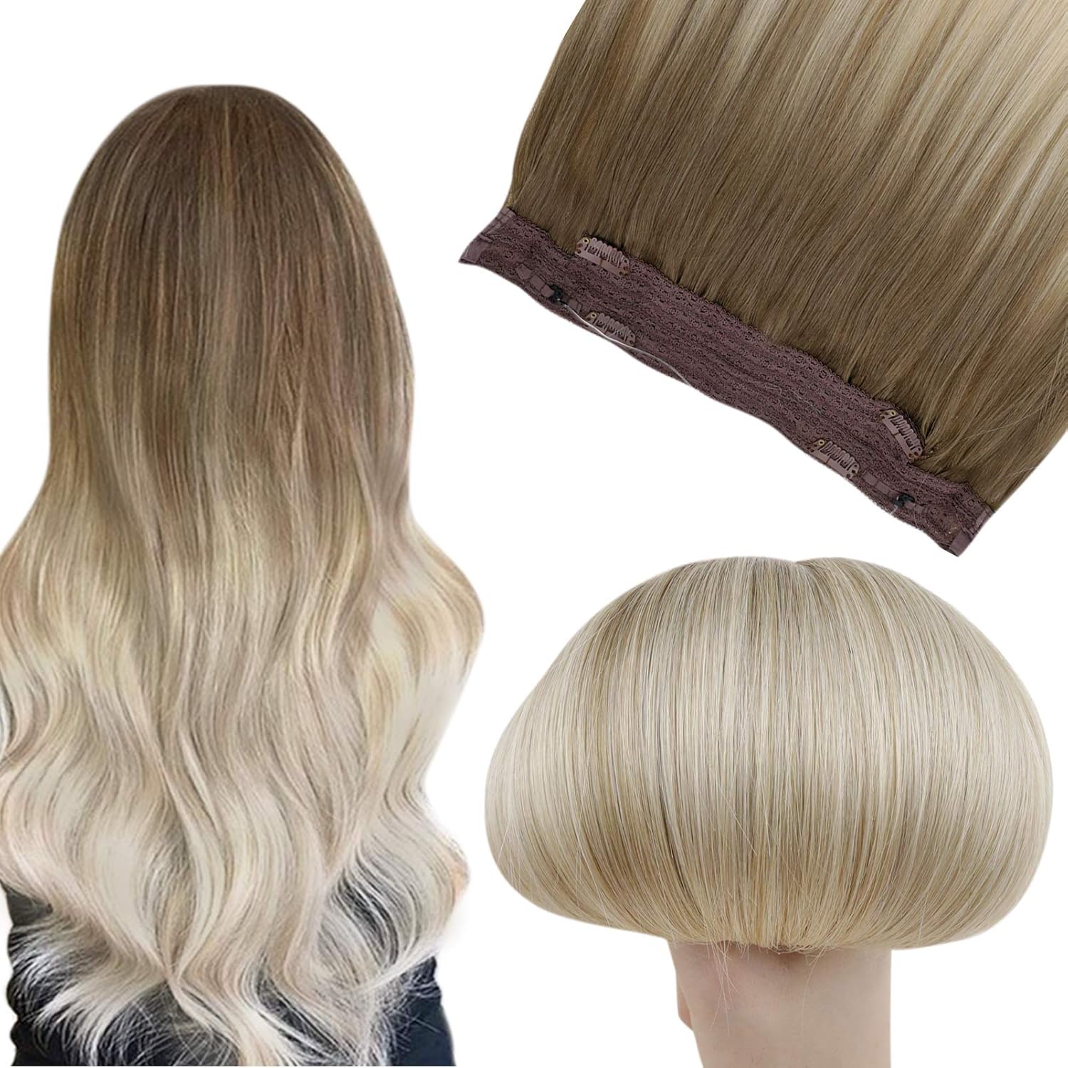 Easyouth Ombre Halo Hair Extensions Human Hair Color Ash