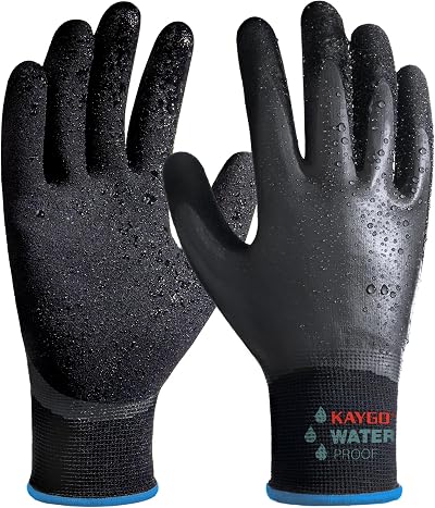KAYGO Waterproof Work Gloves Double Latex Coated Non-Slip Grip M Black 1 Pair