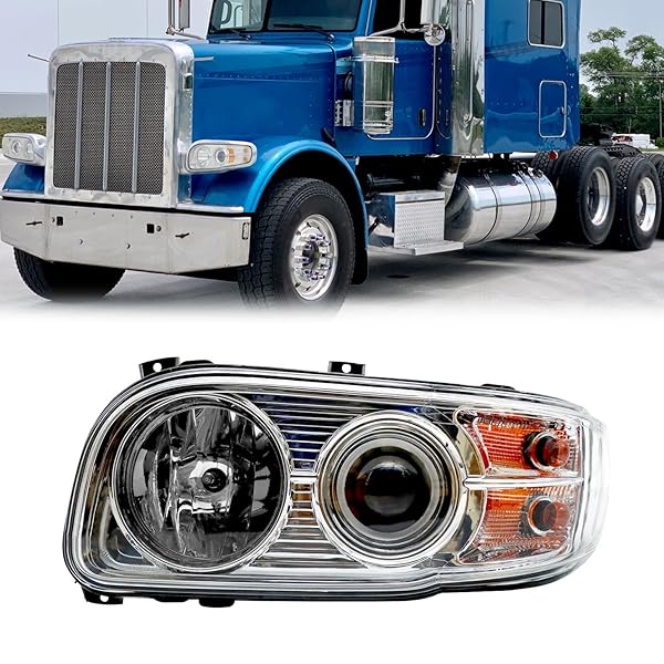 REVWORTH HEADLIGHT ASSEMBLY FIT FOR 2008-2018 PETERBILT 388-389, HALOGEN HEADLIGHTS HEADLAMPS W/BULBS CHROME HOUSE (LEFT/DRIVER SIDE)