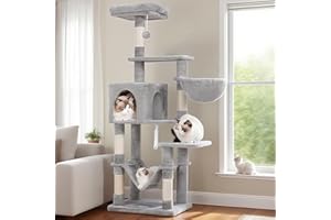 Hey-brother Cat Tree with Large Hammock, Multi-Level Cat Tower for Indoor Cats, Cat Condo with Sisal-Covered Scratching Posts and Top Perch, Light Gray MPJ050W