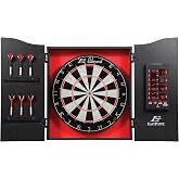 EastPoint Dart Board with Cabinet, Steel Tip Darts, Man Cave, 18" Red/Black | Built-In Dart Scoreboard, 30+ Game Modes, Rotating Number Rings, Game Room Decor, Bar Play, Indoor Play for Adults