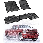 MikeEV for Chevy Silverado & for GMC Sierra 1500 Floor Mats 2007-2013 (Only for Extended Cab); for GMC Sierra 2500/3500 2007-2014; All Weather Waterproof TPE Floor Mats for Chevy Silverado Accessories