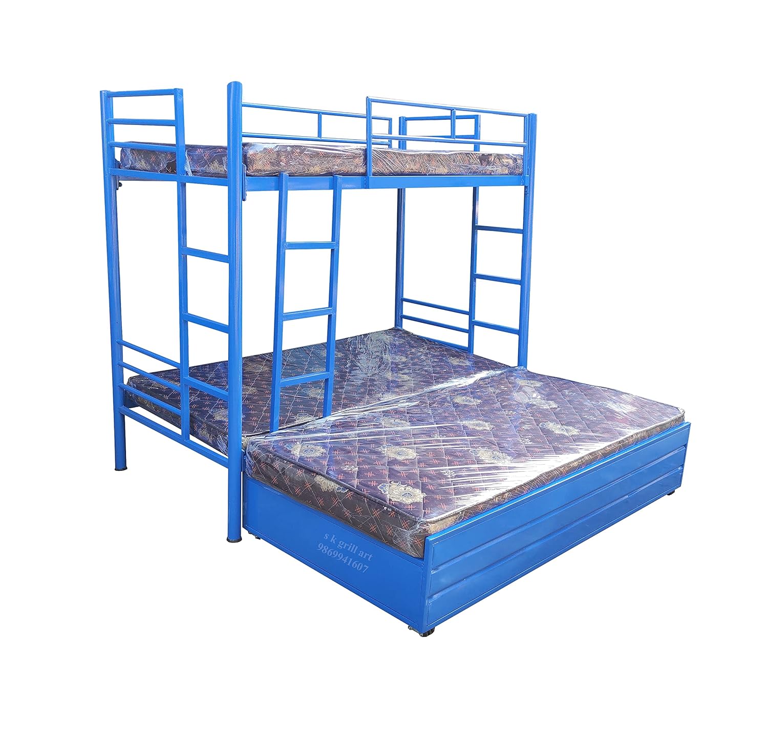 S K Grill Art Wrought Iron Bunk Bed with Storage Box (2.5 x 6 Feet with