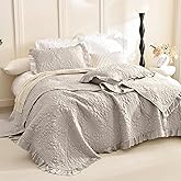 Lady Ann Oversized Bedspread Set 128x120, Extra Large Linen Feel Stone-Washed Ruffled Quilt Set Crinkled Blanket, Lightweight Shabby Quilted Bedspreads &Coverlets 3 PCS Farmhouse Rustic Bedding Sets