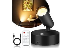 KANDICYAR Wireless LED Spotlight Indoor, Rechargeable Battery Operated Floor Uplighting Indoor, Picture Light with Remote Timer and Dimmable, Accent Spot Lights Stick on Wall Light for Plants Pictures Artwork