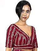 FIGURE'S DESIGNER Women's Embroidered V Neck Elbow Half Sleeve Readymade Saree Blouse E3