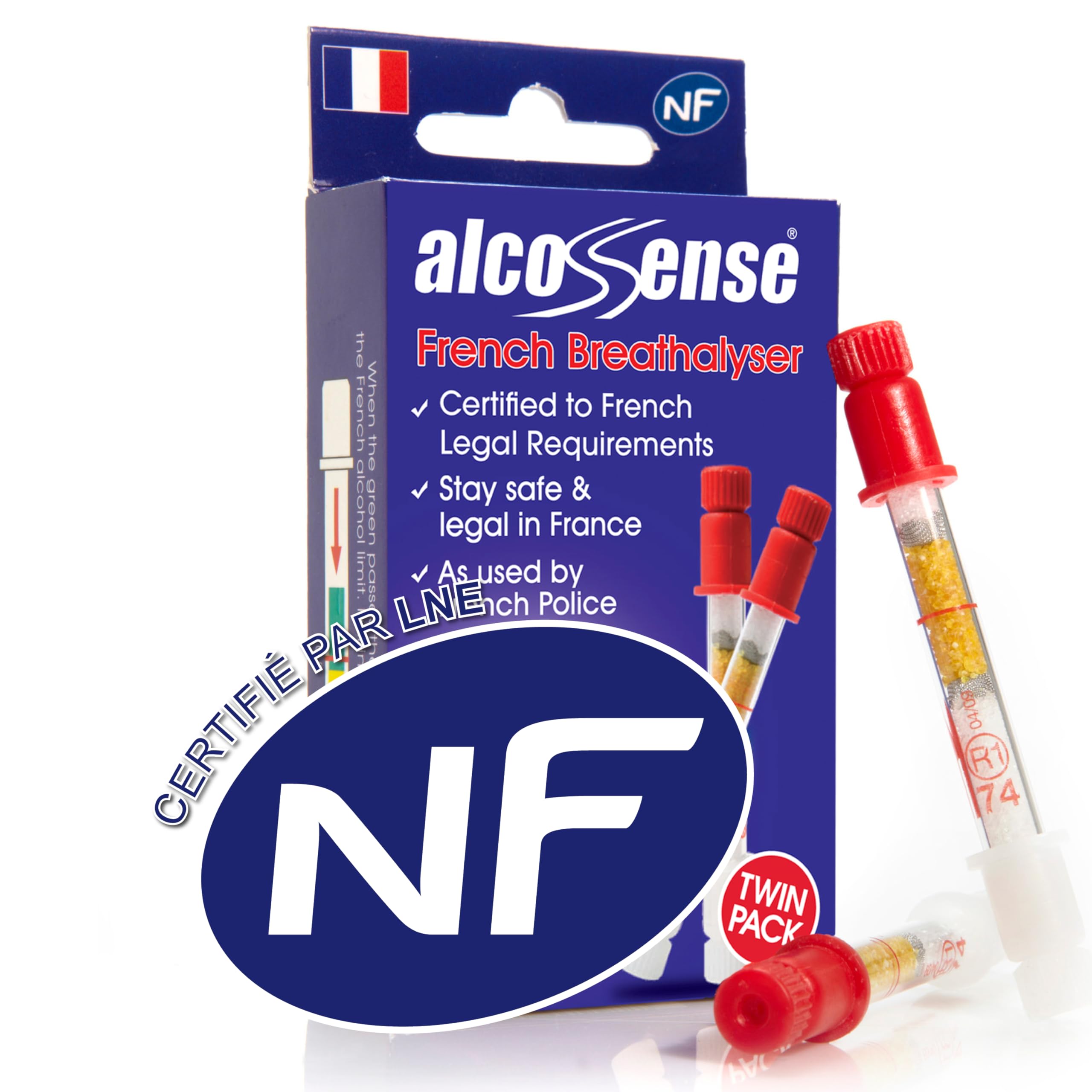 AlcoSense French NF Certified Breathalyzers for France & European Travel - Certified by National Laboratory of France - Breathalyser Twin Pack - NF Approved Alcohol Tester - European Breathalyser Kit