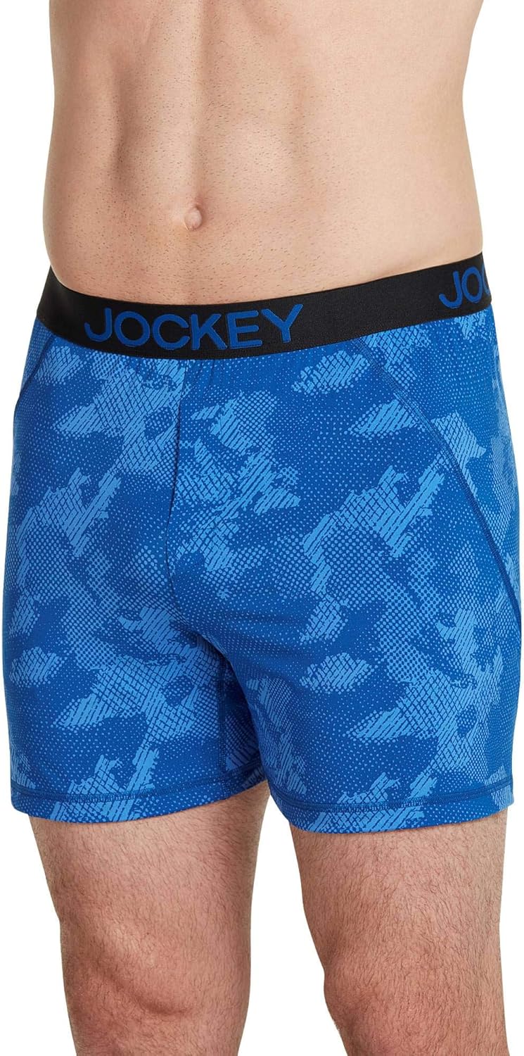 Jockey Men's Underwear Microfiber No Bunch Boxer, Blue Textured Camo, M