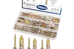 Eoppen 100Pcs Self Drilling Drywall Anchors with Screws Kit, 2 Sizes Sheetrock Anchors & 3 Sizes Expansion Screws, Zinc Plated Steel Drywall Anchors No Drilling Required Holds Up to 66lbs