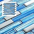 Midcard 5 Sheet Blue Glass with Silver Glass Mosaic Tiles for Kitchen and Bathroom Walls
