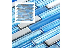 Midcard 5 Sheet Blue Glass with Silver Glass Mosaic Tiles for Kitchen and Bathroom Walls