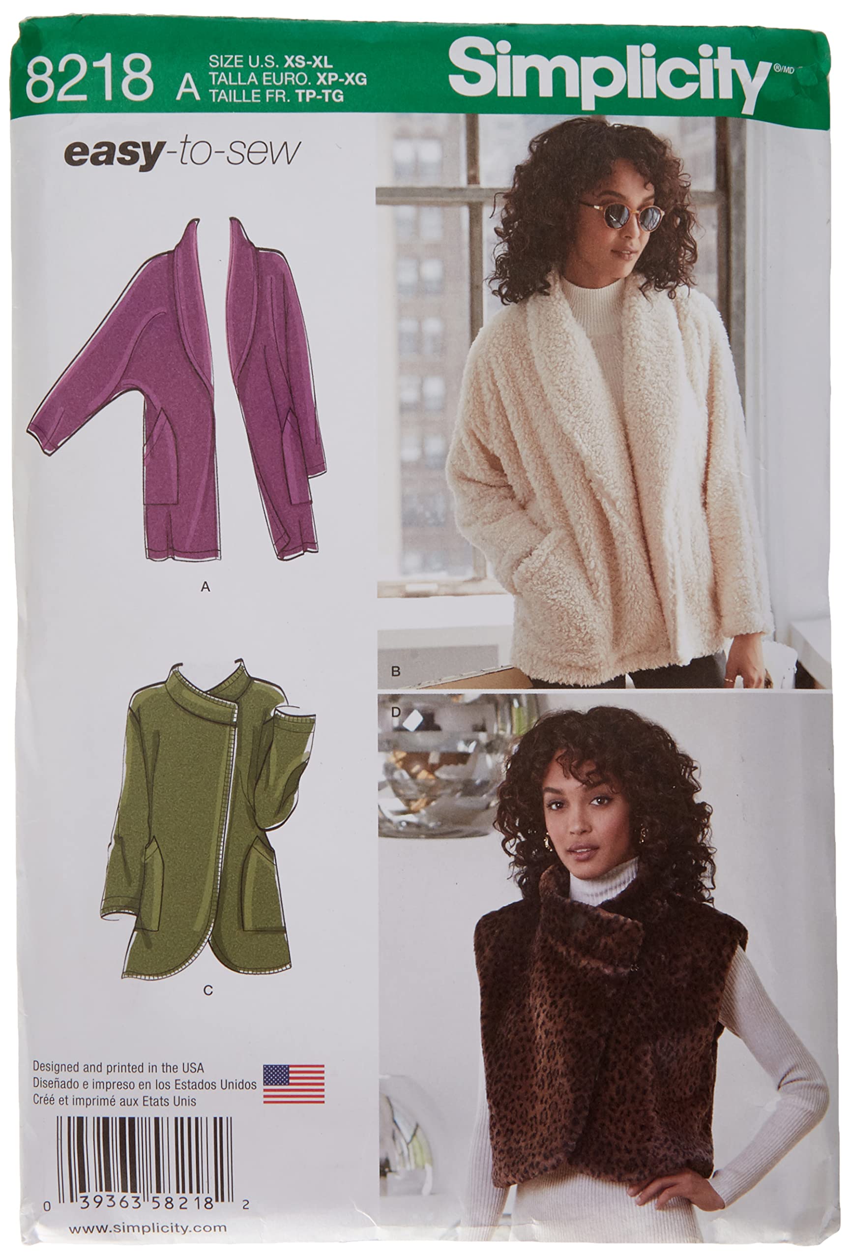 Simplicity Pattern 8218 Misses' Easy-to-Sew Jackets and Vest, Paper, White, 22 x 15 x 1 cm