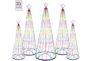 Tujoe 5 Pack 4/4/5/5/6 FT Christmas LED Cone Tree Lights Outdoor Decorations24 Modes Color Changing with Timer Foldable Lighted Tree Waterproof String Lights Holiday Decor for Christmas New Year Xmas