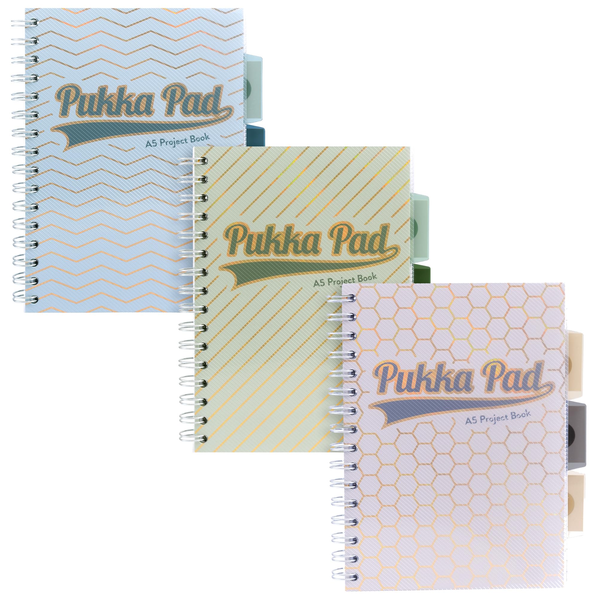 Pukka Pad Haze A5 Project Book – Pack of 3 Wirebound Notebooks with 5 Repositionable Dividers with Storage Pockets and Tabs for Organisation and Personalisation – 200 Pages, 100 Sheets of 80GSM Paper