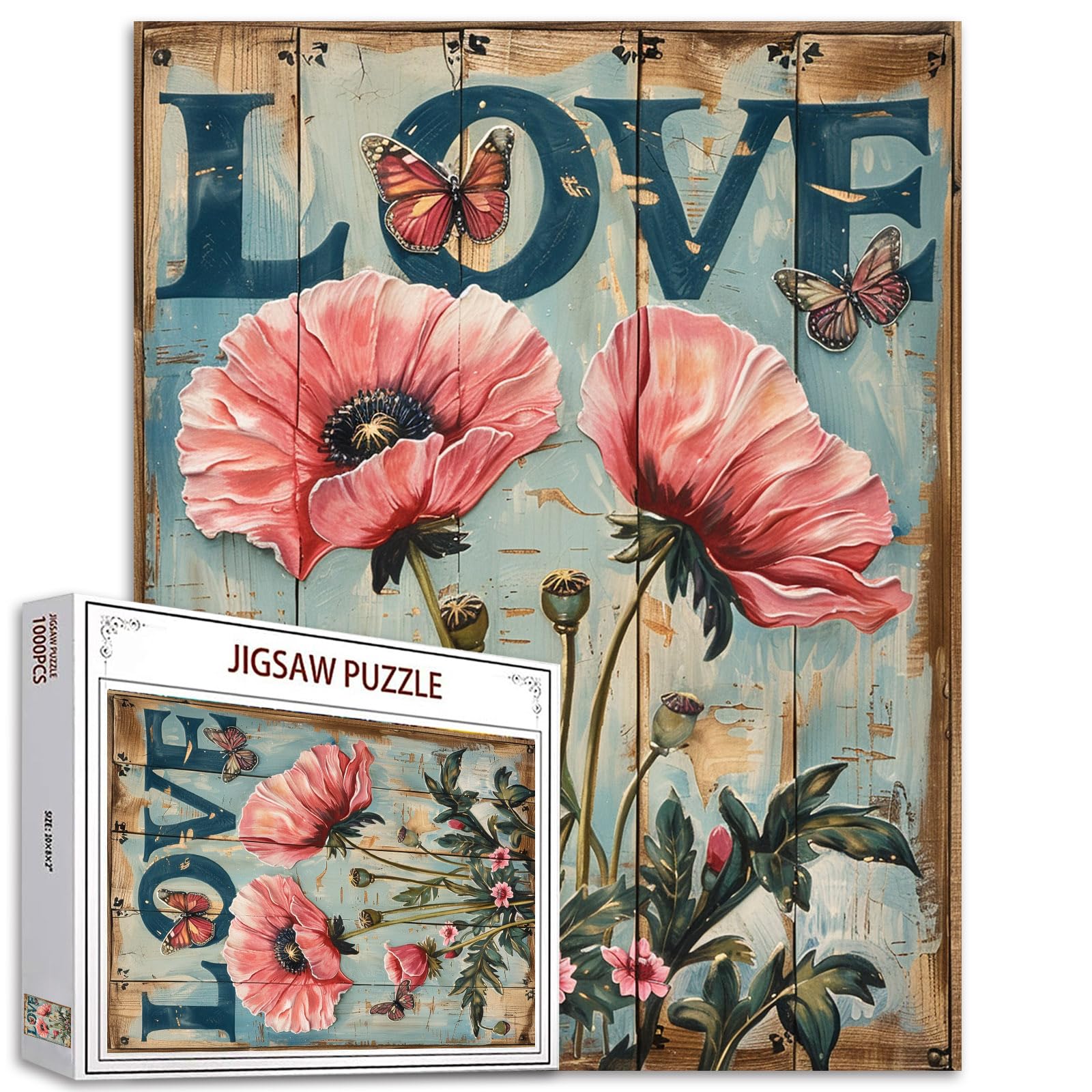 Tucocoo Poppy Jigsaw Puzzle for Adults, 1000 Pieces, Retro Vintage Love Signs, Art, 50 x 70 cm, Colourful DIY Home Decoration, Family Puzzle, Perfect for Game Nights — image 1