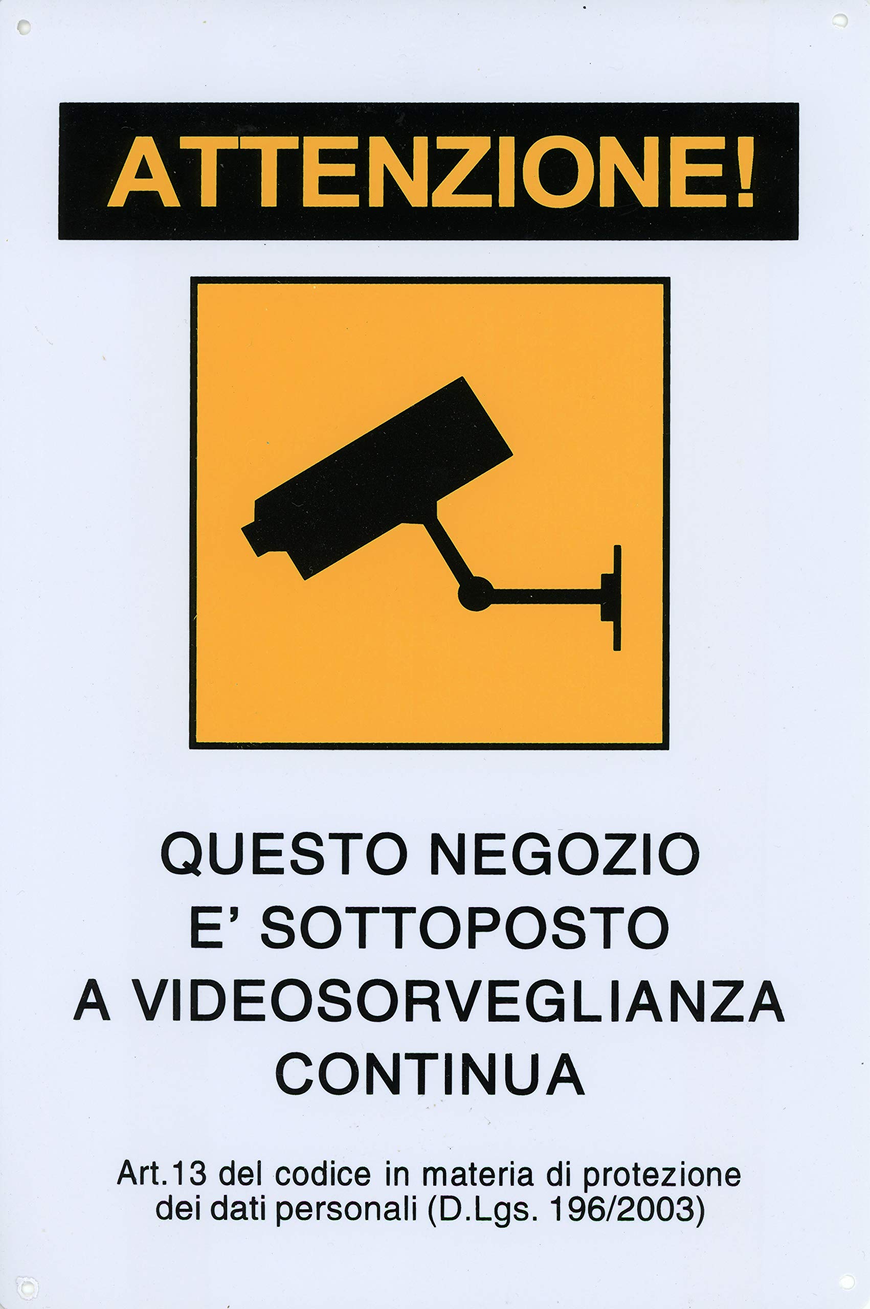 Sign WARNING! This store is subject to video surveillance Continue Plastified 30 x 20 cm per store. White Yellow.