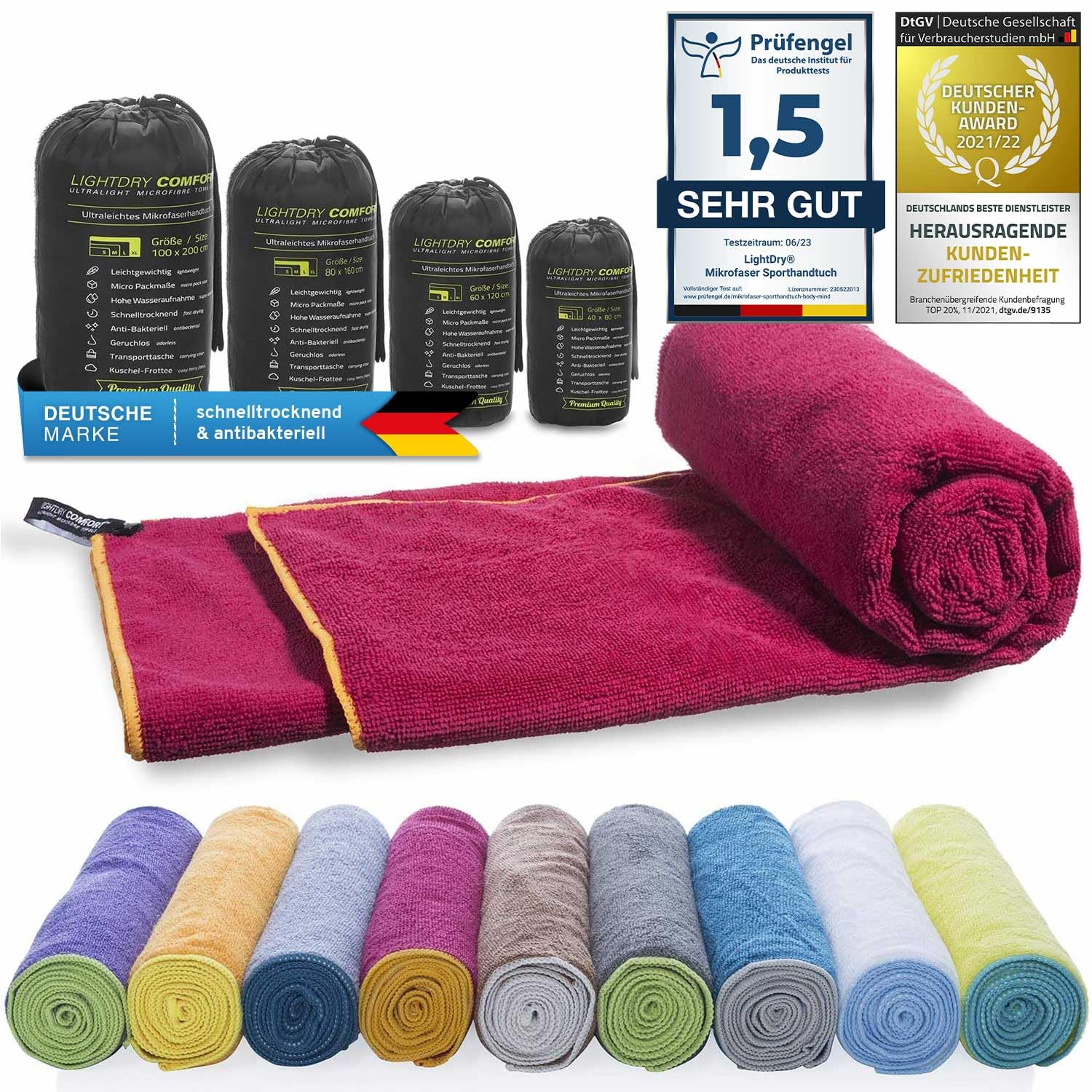 Original microfiber backpack sports towel for women and men travel towel extremely quick-drying sports beach and bath towel absorbent, light and antibacterial different sizes (160x80cm, Wine Red)