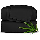 Pure Bamboo Queen Sheets, Genuine 100% Organic Viscose Derived from Bamboo Bed Sheet Set, Luxuriously Soft & Cooling, Double Stitching, 2 Year Quality Promise (Queen, Black)