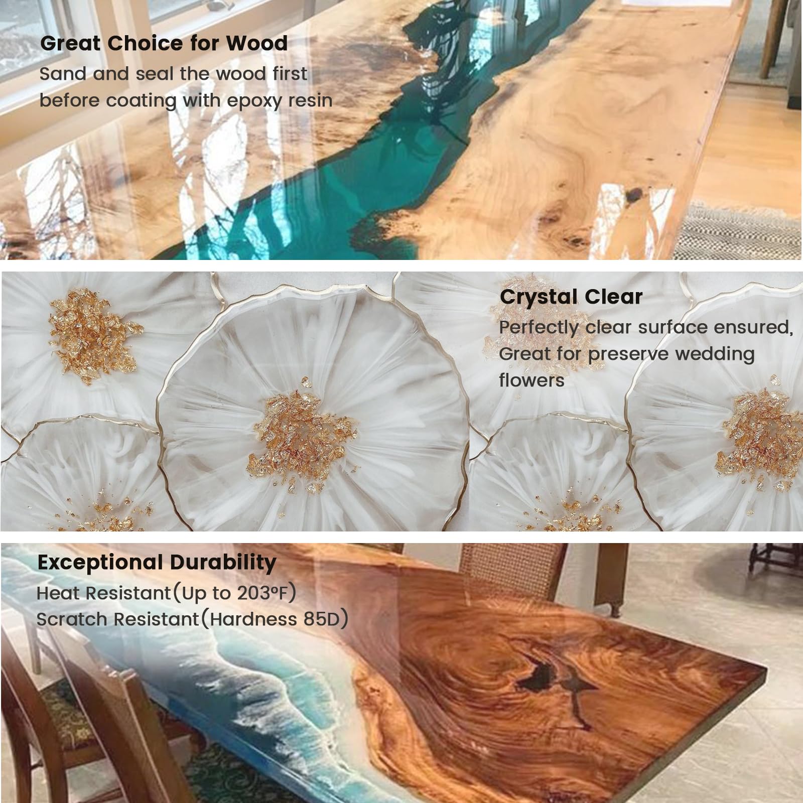 Bsrezn 96OZ Epoxy Resin Kit, Upgraded Crystal Clear Hard Casting Resin and Hardener Epoxy Resina Epoxica Transparente 2 Part Resin Art Supplies for Jewelry Making Mold Table Top Craft 1:1 Starter Kit