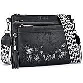 MEITRUE Crossbody Bags for Women,Embossed Leather Purse with Tassel Multi Pocket Travel Shoulder Handbags