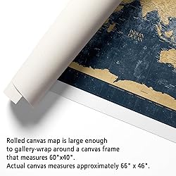 HolyCowCanvas Gold & Navy World Travel Map with