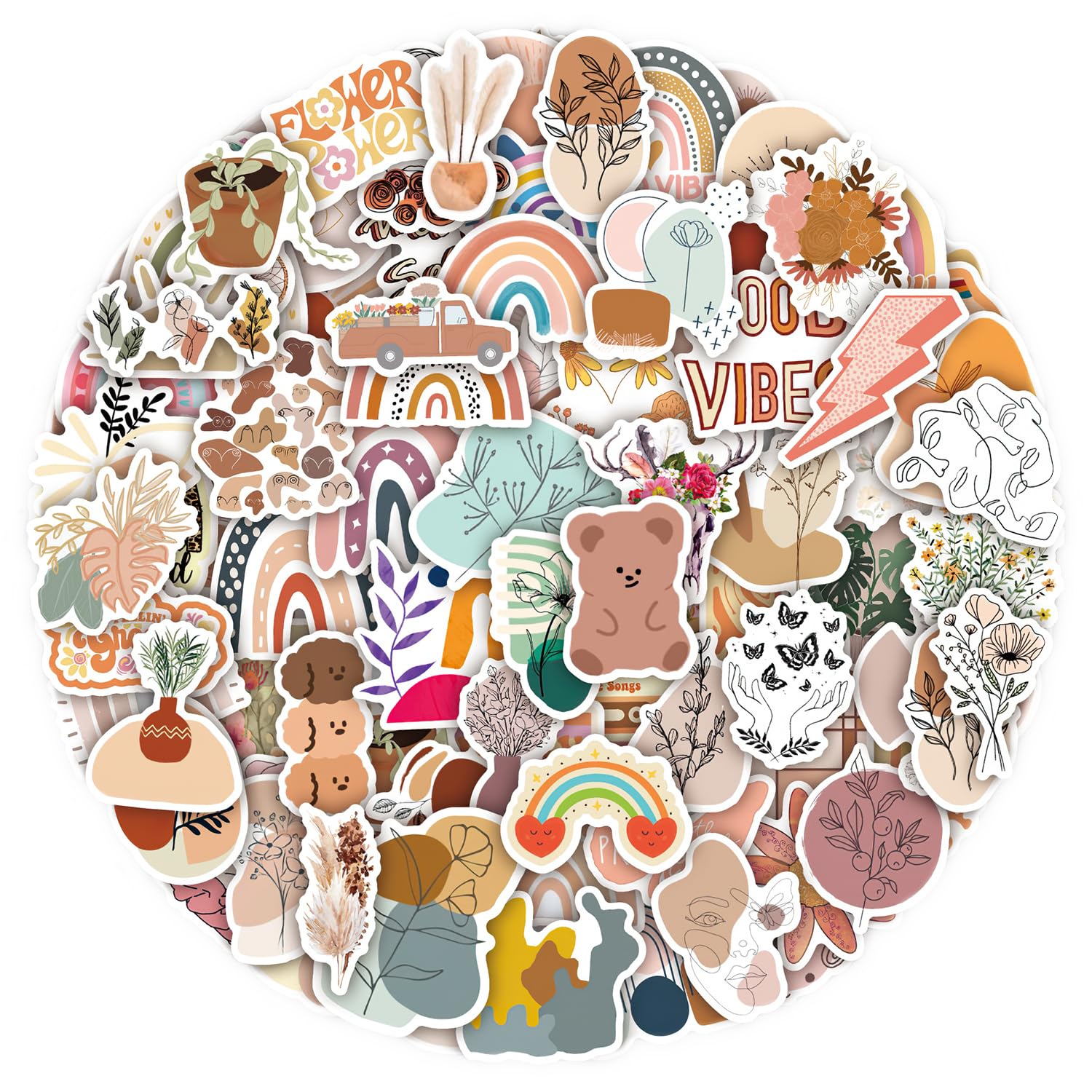 REEKNOKOL 100Pcs Stickers,Aesthetic Sticker, Cute Sticker Packs, Waterproof Vinyl Stickers for Water Bottles, Scrapbooking, Notebook, Laptop（Boho 1） — image 1