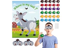 NEBURORA Pin The Tail on The Donkey, Party Game with 30 Pcs Tails for Birthday Party Carnival Circus Party Supplies