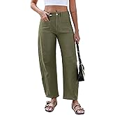 Eddoyee Wide Leg Barrel Pants Women - Stretchy High Waist Baggy Pants Y2k Boyfriend Ankle Trousers with Pockets