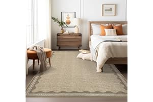 MilleLoom Scalloped Rug 5x7 Modern Solid Color Floor Mats with Non-Slip Backing, Stain-Resistant Low Pile Accent Rug, Washabl