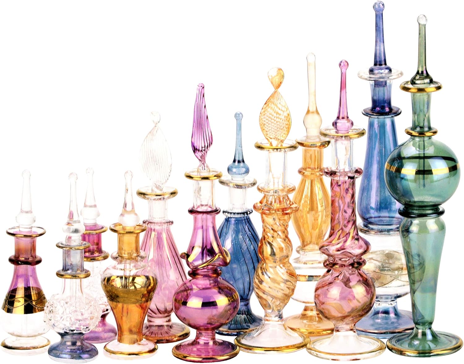 Egyptian Perfume Bottles Wholesale Mix Collection Set of 12 hand Blown Decorative Pyrex Glass 2 -5 in with handmade golden Egyptian decoration for Perfumes & Essential Oils by NileCart: Home Improvement