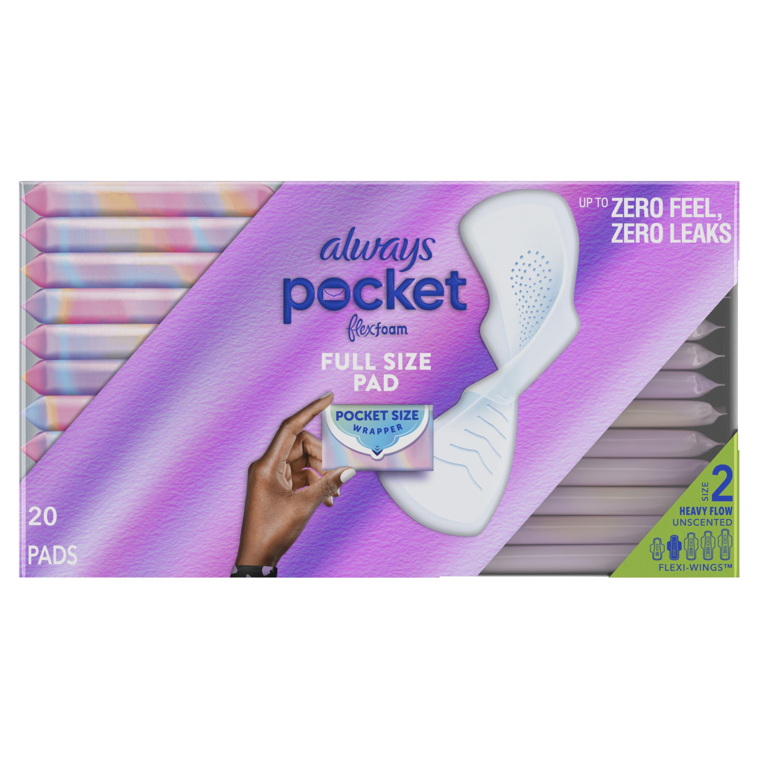 Always Pocket Flexfoam Pads, Size 2, Heavy, with Wings, 20 Count