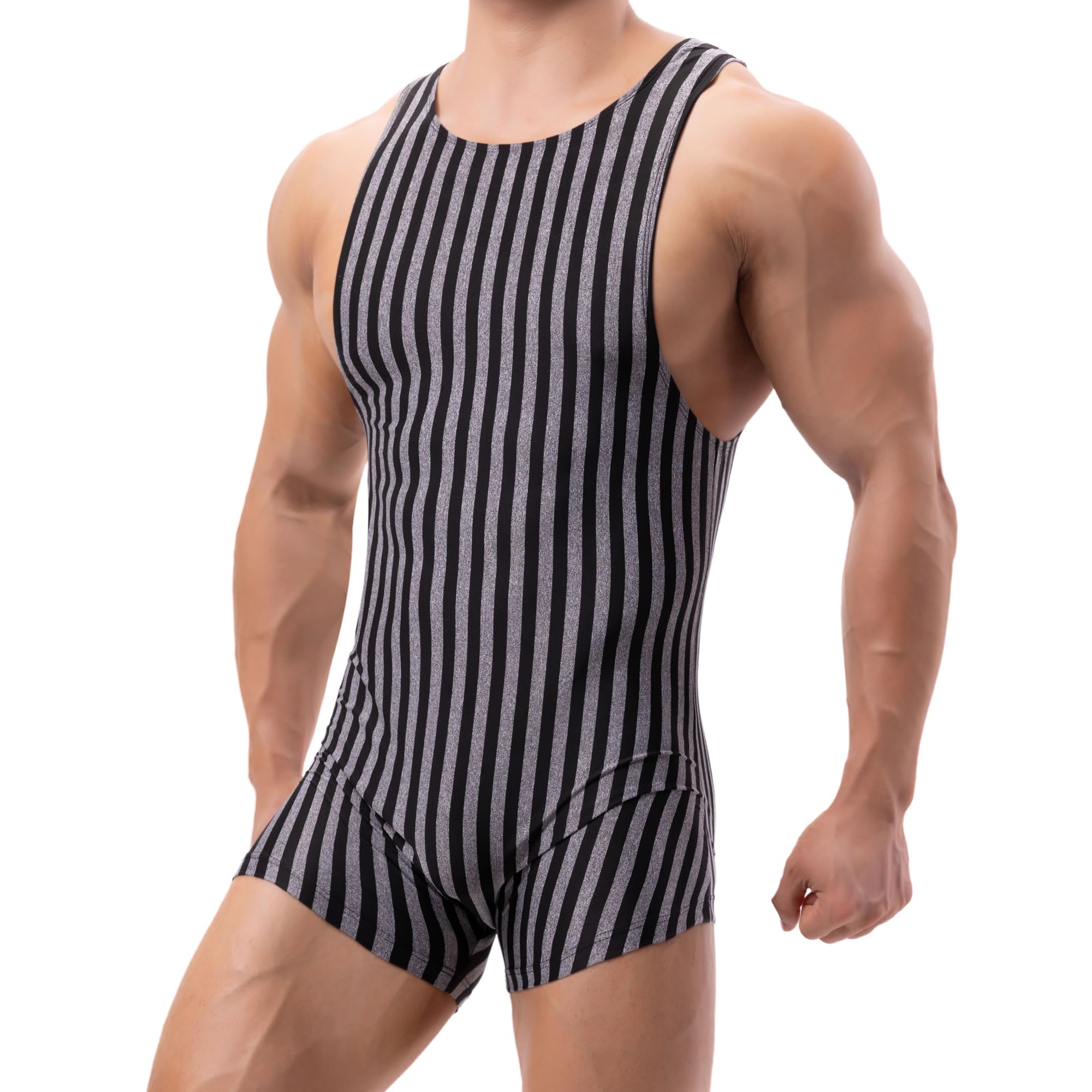 YUFEIDA Men's Sports Undershirt Jumpsuit Leotard Slim Fit Bodysuit All in One Pajamas Wrestling Singlet Underwear