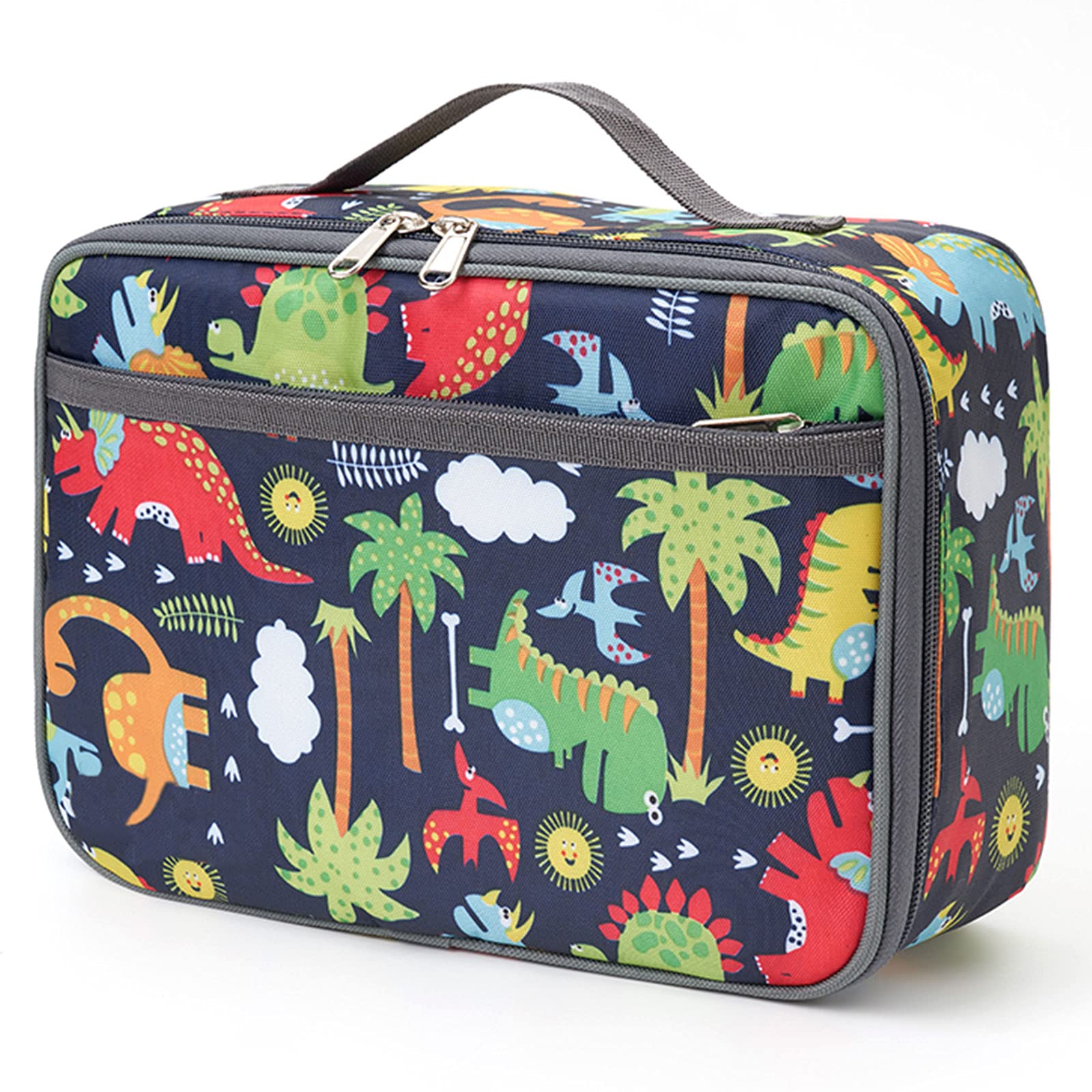 Pretty Jolly Mini Kids Lunch Box, Insulated Reusable Lunch Bag for Girls & Boys, Thermal Meal Container Tote with Waterproof Liner, Hot or Cold Snacks Lunchbox for School,Work,Picnic (Dinosaur-01)