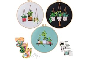 KAMEUN Cross Stitch Starter for Beginners with Stamped Patterns, Embroidery Kits for Adults with Hoops and Color Threads, Needlepoint Funny Hobby| DIY Crafts for Women - 3 Packs