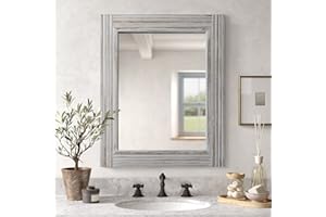 YOSHOOT Hand-Made Wooden Spliced Wall Mirror for Bathroom, Rustic Farmhouse Vanity Mirror, Décor Wall Art, Solid Wood Frame, Vertical or Horizontal Hanging