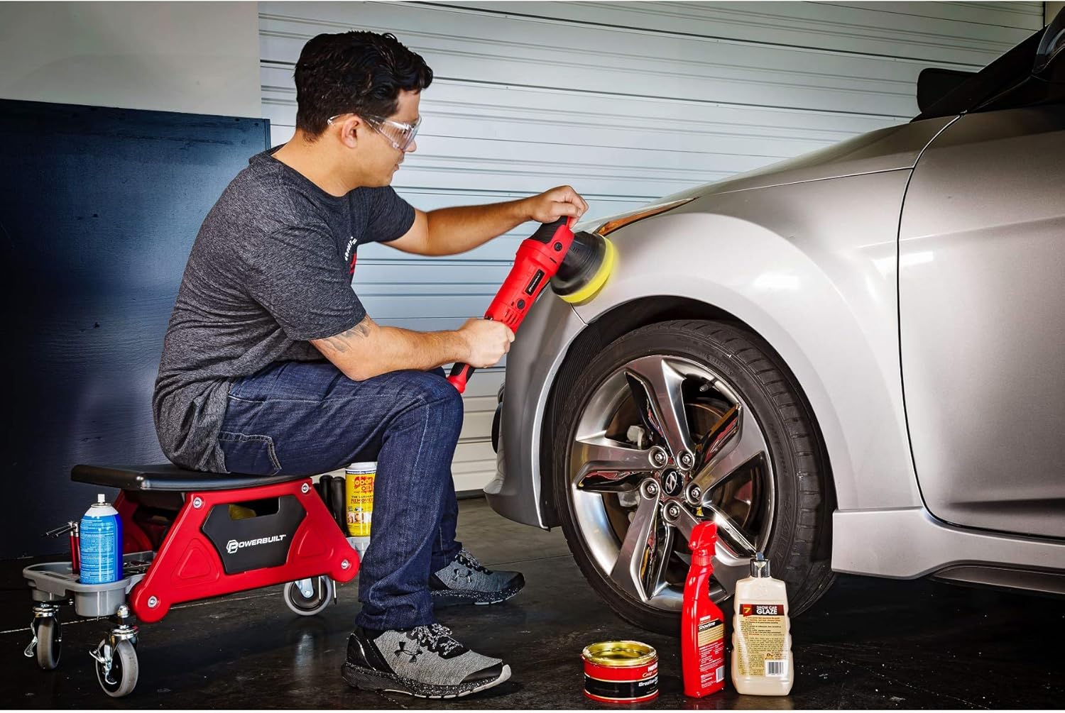 Powerbuilt Heavy Duty Roller Mechanics Seat and Brake Stool with 4-in. Rubber Swivel Casters Roll Over Anything, Big Seating Platform, Slide Out Tool Trays and Drawer 300 lb. Capacity – 240036: Automotive