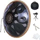 Handpan-Classic 10 Notes Black Print Hand Pan,Premium 432HZ 22 Inches D Minor Steel Handpan Drum Set,Adult's Music Steel Pan Instrument