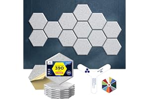 Dexmoko Self-Adhesive Acoustic Panels [390 lbs/yd³ Ultra-High Density], 2nd Generation Sound Absorbing Panel, Professional Level Sound Panel, Polyester Soundproof Foam [Size L, Silver Grey]
