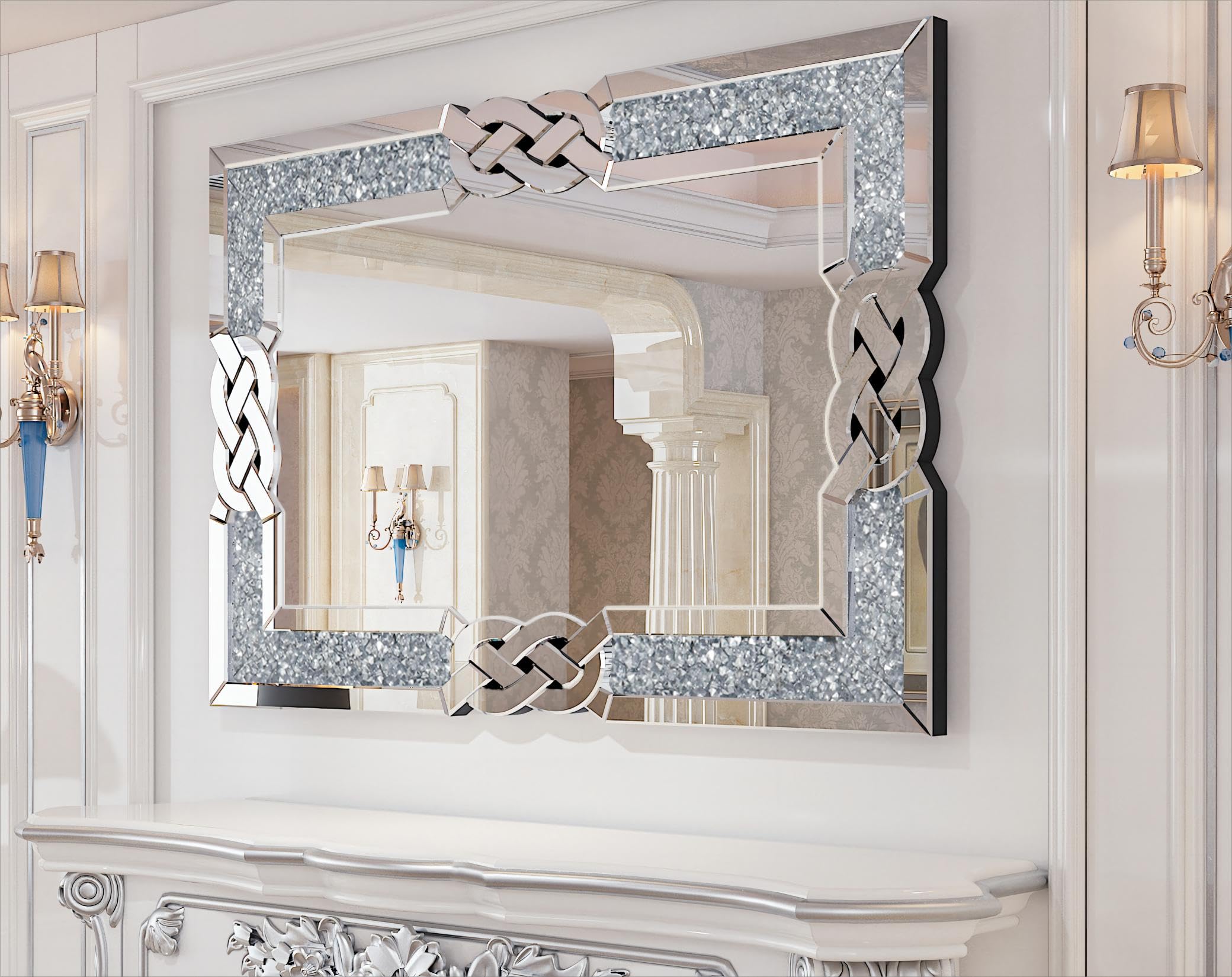 Artloge Crushed Diamond Wall Mirror: 36 x 24 inch Rectangular Glass ...