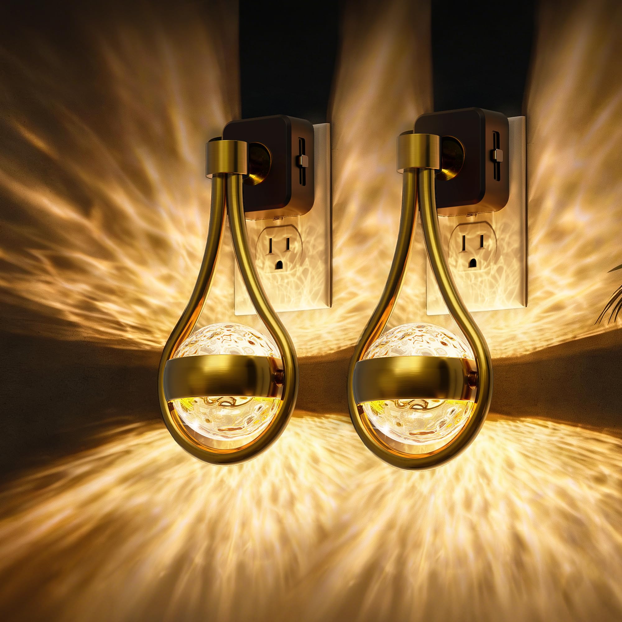 L LOHAS LED Night Lights Plug Into Wall: 2 Pack Star Projector Nightlight, Dusk to Dawn Sensor, 3000K Soft White, 330°Rotating Globe Night Light for Bedroom, Hallway, Home Decor, Gaming Room Image