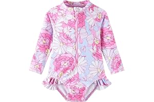 UMELOK Baby Girls' One Piece Swimsuit Rash Guard Swimwear Long Sleeve with UPF 50+ Sun Protection
