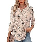 XIEERDUO Womens 3/4 Sleeve Tops 2026 V-Neck Summer Outfits Casual Pleated Shirts Blouses Beach Vacation Spring Clothes