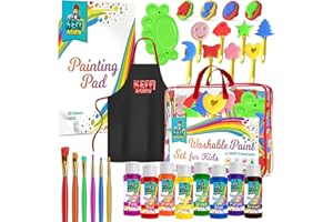 KEFF Kids and Toddler Paint Set - 33 Piece Painting Set for Toddlers with Non Toxic Washable Tempera Finger Paint, Brushes, Palette, Apron, Paper Pad & More Art Supplies Kit for All Ages