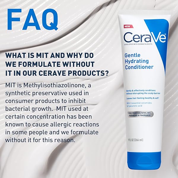 CERAVE GENTLE HYDRATING CONDITIONER, HAIR CONDITIONER WITH CERAMIDES, NIACINAMIDE & HYALURONIC ACID, SULFATE FREE & COLOR SAFE, MOISTURIZING CONDITIONER FOR ALL HAIR & SCALP TYPES