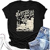 Women Anti Social Book Club Shirt Book Lover Shirt Bookish Gifts Tshirt Funny Graphic Tees Bookworm Short Sleeve Tops