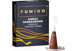 Fumino® Simply Sandalwood Fresh Incense Cones 20 per Box Masala Agarbatti Joss Scent Fragrance for Relaxation and Meditation, Home and House Décor
