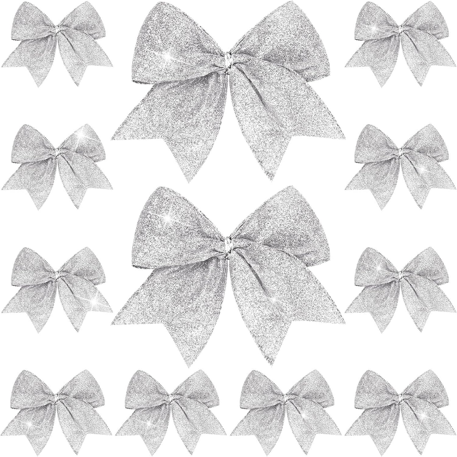 Bows & Ribbons - 12 Pieces 6 Inches Christmas Glitter Bow Small Christmas Tree Bows Christmas Party Decorations Shiny Bow Xmas Ribbon Bows for Wreath Garland Ornaments Gift DIY Decor (Silver)