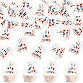 Ercadio 40 Pcs Edible Happy Birthday Cupcake Toppers Picks Colorful Birthday Theme for Celebrate Baby Shower Parties Anniversary Party Decoration Supplies